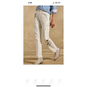 NEW Sundance Starling Floral Embroidered Cargo Pants sz 10‎ Petite Ivory Cream